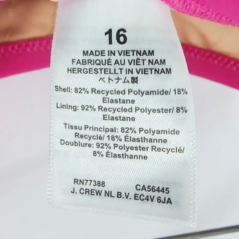 New NWOT‎ J. Crew Sleek Ruched One-Shoulder One-Piece Swimsuit Pink Size 16